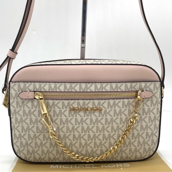 Michael Kors EW Zip Chain Xbody Bag Vanilla/ Light Pink - Picture 2 of 14